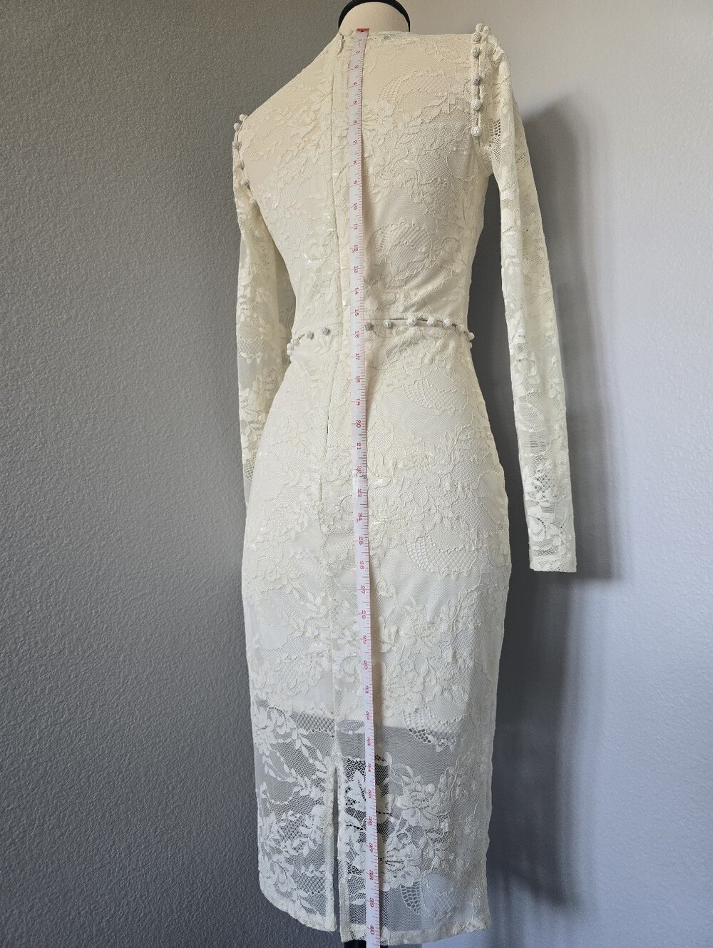 bebe Ivory Lace Bead Trim Long Sleeve Sheath Dress Bridal Wedding Cocktail Small - Picture 3 of 6